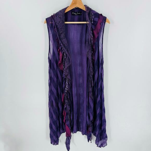 Pretty Angel Fashion Purple Ruffled Lace Duster Vest XL Boho Whimsigoth - Picture 9 of 9